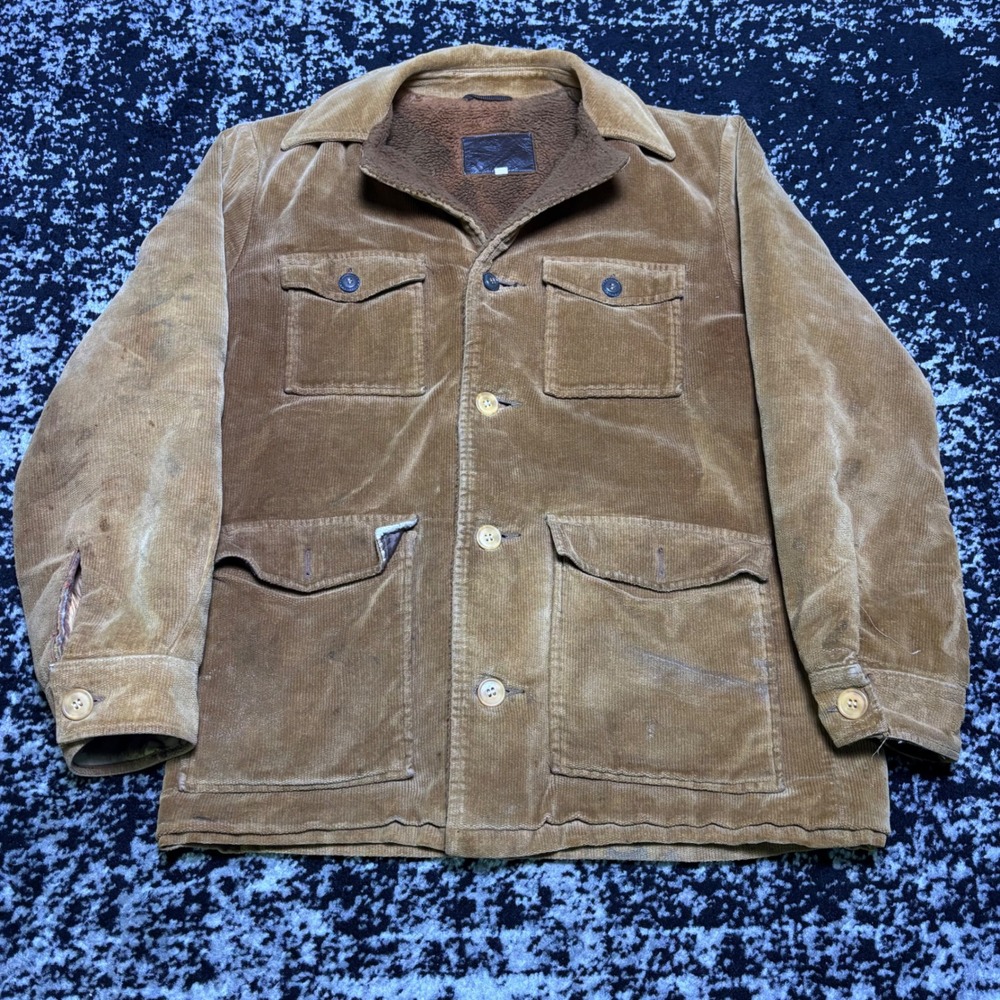 Vintage Distressed Corduroy Chore Jacket Brown Sherpa Lined Grunge Workwear 38